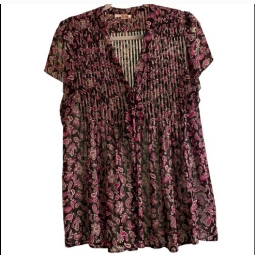 Joie Flutter Short Sleeve Paisley Semi-Sheer Blouse
